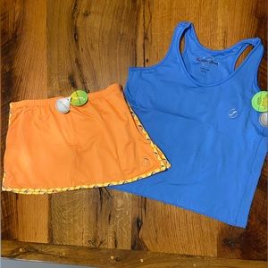 ferreira tennis set of 2 Pieces, Blue Racerback Top & Tangerine Skort, NWT, Lrg